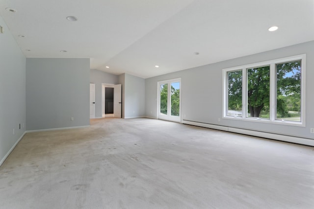 1901 Lexington Ave S, Mendota Heights, MN 55118 - unfurnished room with vaulted ceiling, baseboard heating, light carpet, baseboards, and recessed lighting