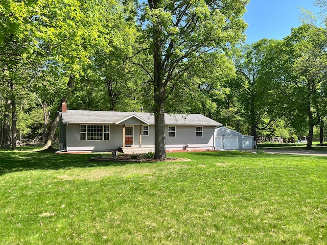 10306 Hemlock St NW, Annandale, MN 55302 - ranch-style home with a garage, a front lawn, and a chimney
