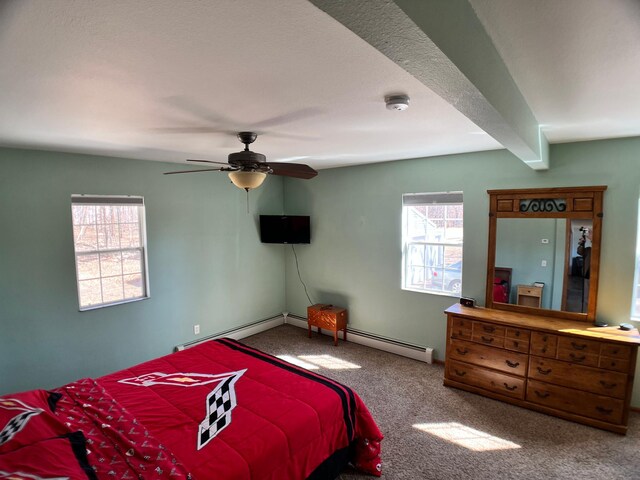 10306 Hemlock St NW, Annandale, MN 55302 - bedroom featuring carpet flooring, a baseboard radiator, and ceiling fan