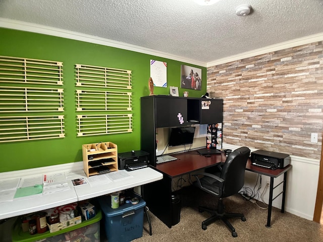 10306 Hemlock St NW, Annandale, MN 55302 - office featuring crown molding, a textured ceiling, and carpet floors