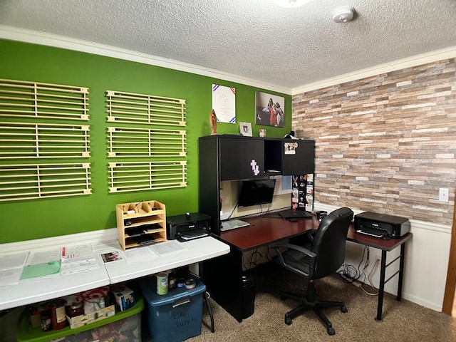 10306 Hemlock St NW, Annandale, MN 55302 - carpeted office space featuring crown molding and a textured ceiling