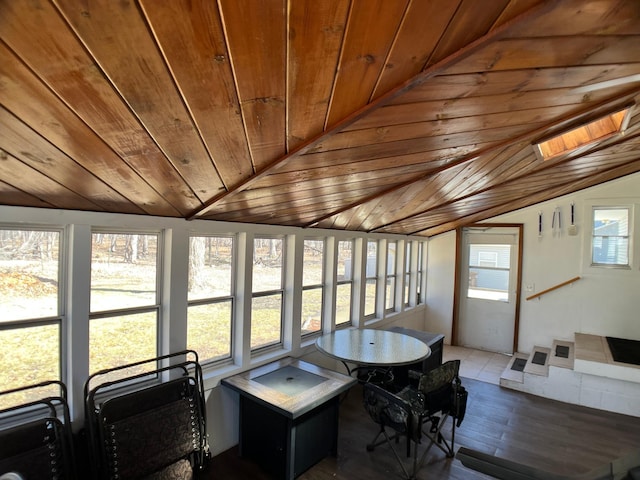 10306 Hemlock St NW, Annandale, MN 55302 - sunroom featuring wooden ceiling and vaulted ceiling