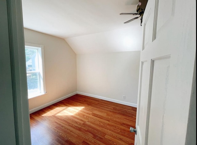 415 Francis St, Faribault, MN 55021 - bonus room with vaulted ceiling, a ceiling fan, wood finished floors, and baseboards