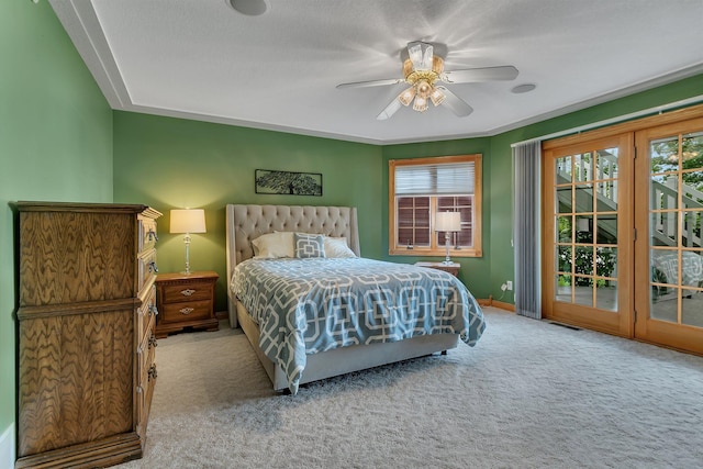 5386 165th St NE, Atwater, MN 56209 - carpeted bedroom with access to outside, a ceiling fan, and baseboards