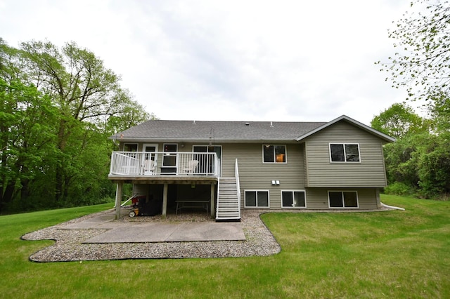 201 Ridge Dr, Kenyon, MN 55946 - rear view of house featuring a patio, stairs, a deck, a lawn, and a shingled roof