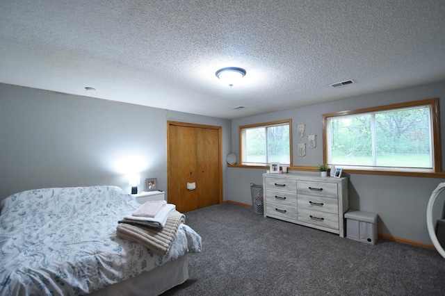 201 Ridge Dr, Kenyon, MN 55946 - bedroom with carpet floors, a textured ceiling, a closet, and baseboards