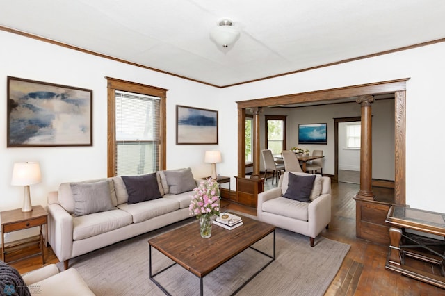 726 College St N, Fargo, ND 58102 - living area featuring hardwood / wood-style flooring, crown molding, and baseboards