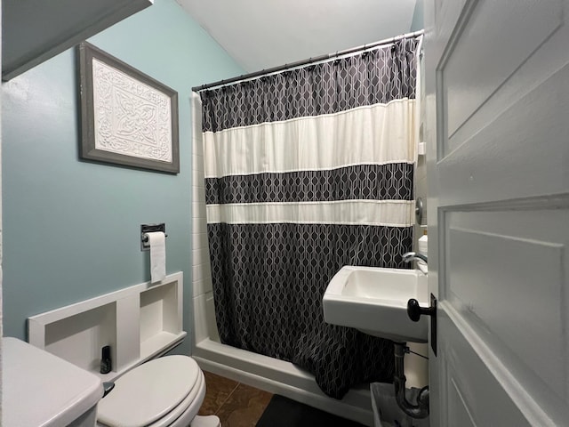 404 1st St S, Hoffman, MN 56339 - bathroom featuring toilet and shower / tub combo with curtain