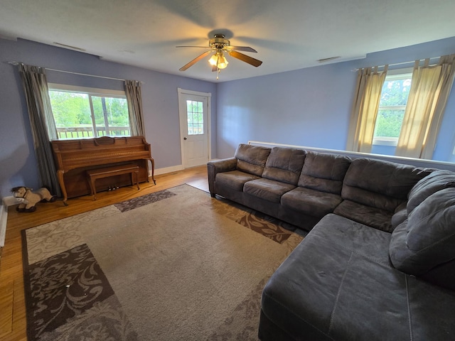 21824 County Highway 20, Lake Eunice Twp, MN 56501 - living area featuring ceiling fan and wood finished floors
