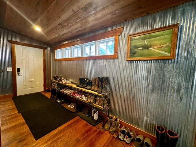 40580 Bow Trl, Nerstrand, MN 55053 - mudroom with hardwood / wood-style floors and lofted ceiling