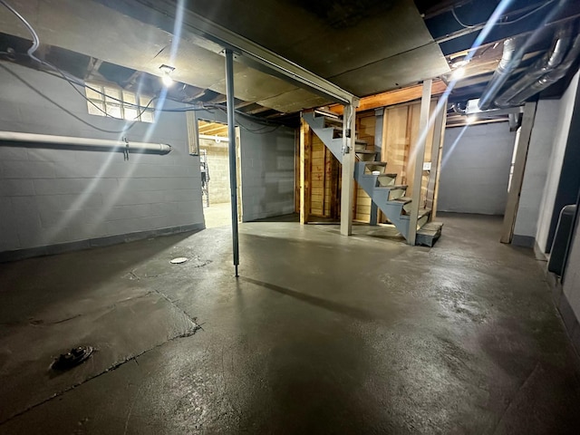 40580 Bow Trl, Nerstrand, MN 55053 - unfinished basement with stairway and concrete block wall
