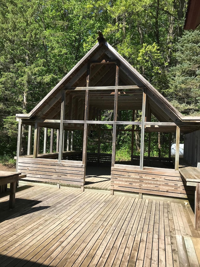 35379 215th Ave, Eagle Valley Twp, MN 56440 - wooden terrace featuring a gazebo and a forest view