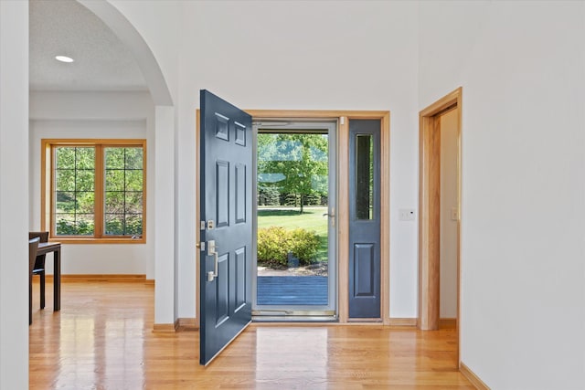 27285 Cambodia Ave, Castle Rock Twp, MN 55024 - foyer entrance with light wood-style floors, healthy amount of natural light, baseboards, and arched walkways