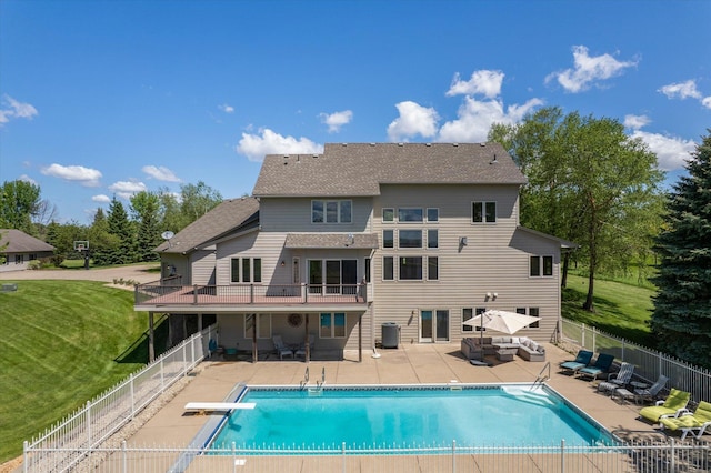 27285 Cambodia Ave, Castle Rock Twp, MN 55024 - back of house with a patio, outdoor lounge area, a shingled roof, a deck, and central AC unit