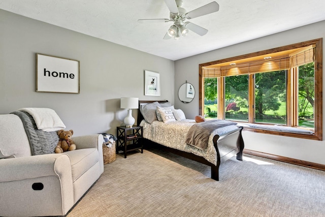 1405 Farm Rd, Chanhassen, MN 55318 - bedroom with light colored carpet, baseboards, and ceiling fan