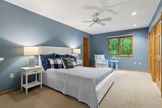 1405 Farm Rd, Chanhassen, MN 55318 - carpeted bedroom with baseboards, ceiling fan, and recessed lighting
