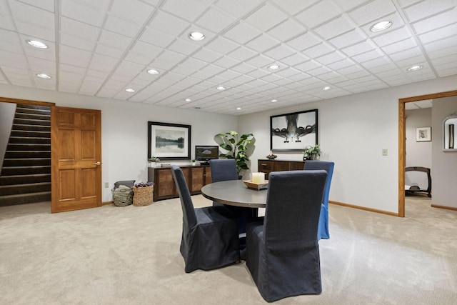 1405 Farm Rd, Chanhassen, MN 55318 - dining area with light carpet, stairway, recessed lighting, and baseboards
