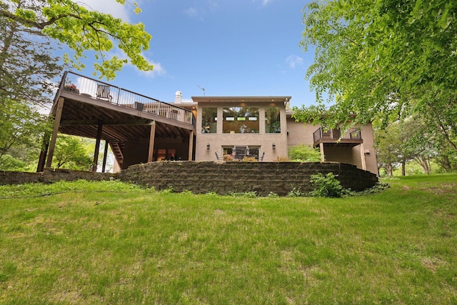 1405 Farm Rd, Chanhassen, MN 55318 - rear view of property with a deck, stucco siding, and a yard
