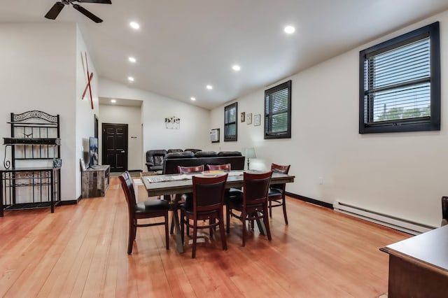 324 Douglas St, Chetek, WI 54728 - dining room featuring baseboard heating, plenty of natural light, a ceiling fan, light wood-style floors, and recessed lighting