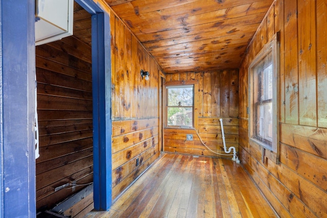 202 6th Ave, Bovey, MN 55709 - empty room featuring wood ceiling, wood walls, and hardwood / wood-style floors