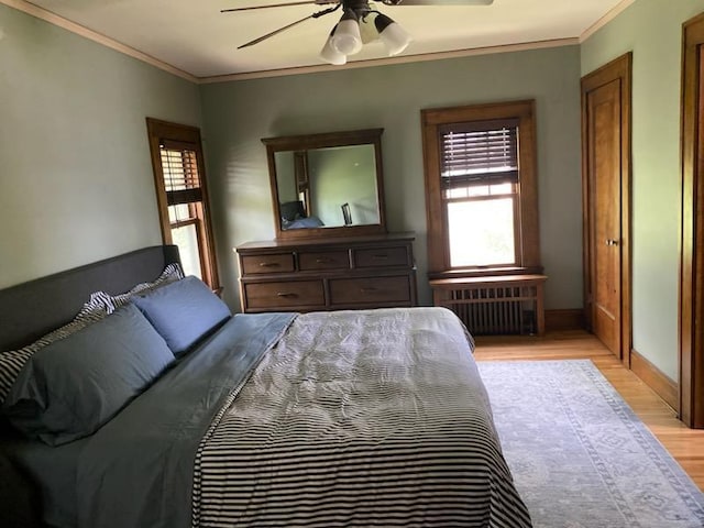 503 14th Ave SW, Rochester, MN 55902 - bedroom with radiator heating unit, multiple windows, light wood-type flooring, ornamental molding, and baseboards