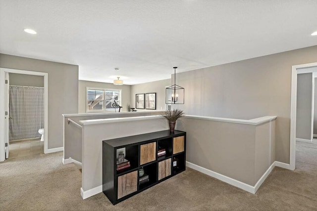 11686 32nd St N, Lake Elmo, MN 55042 - hallway with an upstairs landing, carpet flooring, baseboards, and recessed lighting