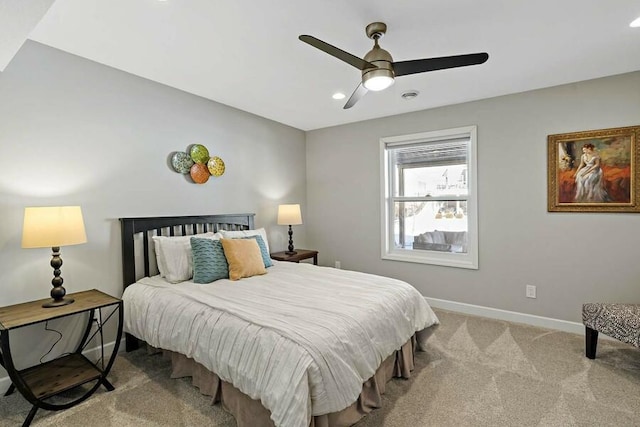 11686 32nd St N, Lake Elmo, MN 55042 - bedroom with carpet, baseboards, ceiling fan, and recessed lighting