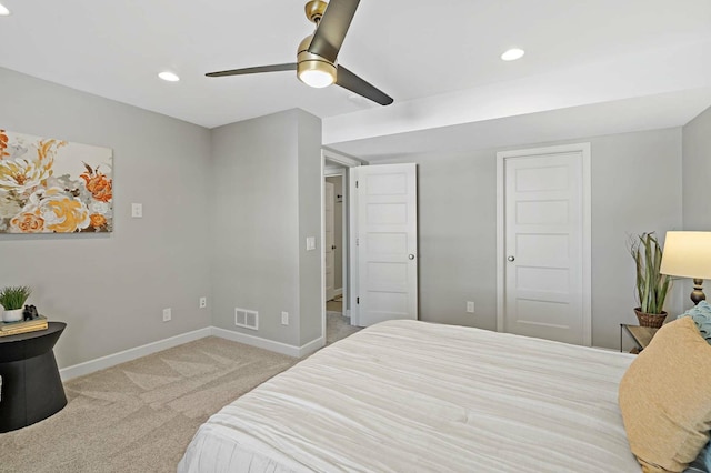 11686 32nd St N, Lake Elmo, MN 55042 - bedroom featuring baseboards, carpet floors, a ceiling fan, and recessed lighting