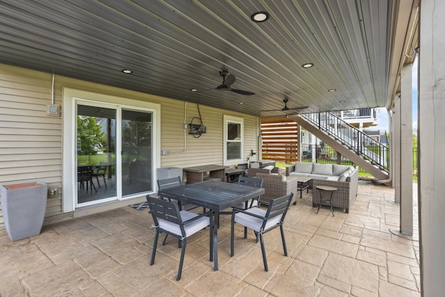 11686 32nd St N, Lake Elmo, MN 55042 - view of patio / terrace with stairs, outdoor lounge area, outdoor dining space, and ceiling fan