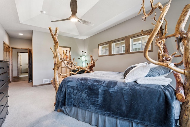 525 Roanoke Ct, Waconia, MN 55387 - bedroom with light colored carpet, a ceiling fan, and recessed lighting