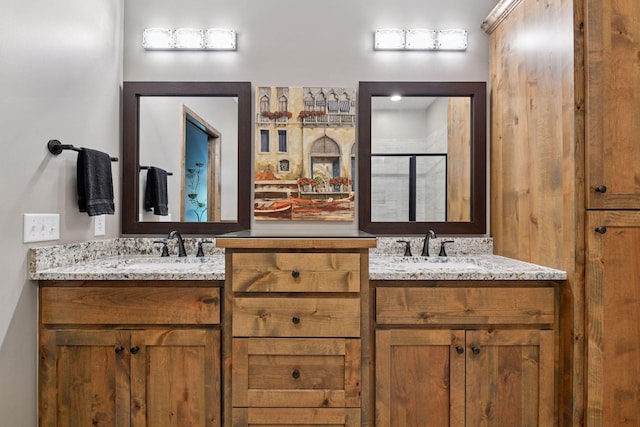 525 Roanoke Ct, Waconia, MN 55387 - bathroom with double vanity and a shower with shower door