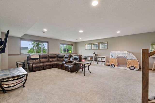525 Roanoke Ct, Waconia, MN 55387 - carpeted living area with recessed lighting, healthy amount of natural light, and a textured ceiling
