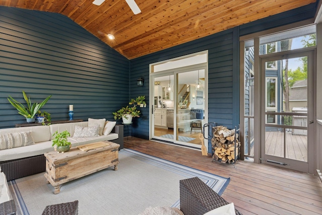 18172 Tamarack Dr, Minnetonka, MN 55345 - sunroom / solarium with a ceiling fan, vaulted ceiling, and an outdoor hangout area