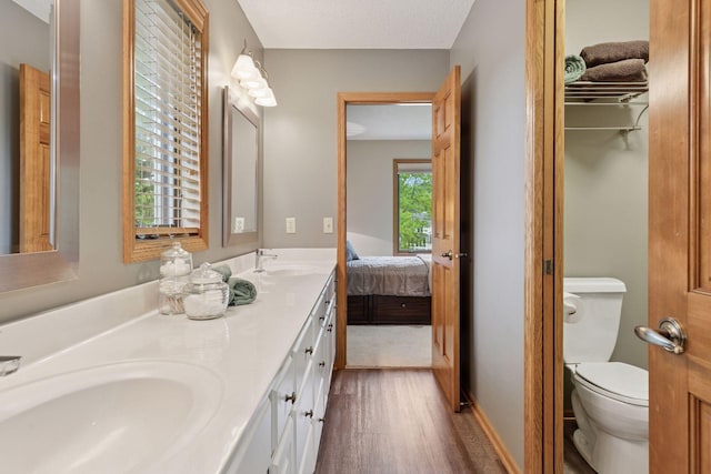 18172 Tamarack Dr, Minnetonka, MN 55345 - ensuite bathroom featuring double vanity, wood finished floors, and toilet
