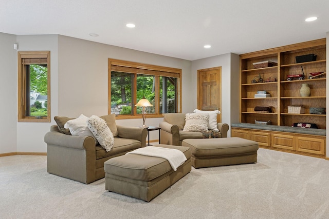 18172 Tamarack Dr, Minnetonka, MN 55345 - living room featuring light colored carpet, recessed lighting, healthy amount of natural light, and baseboards