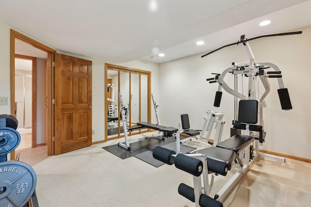 18172 Tamarack Dr, Minnetonka, MN 55345 - exercise area featuring recessed lighting, carpet flooring, and baseboards