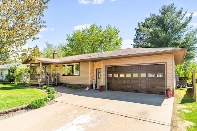 721 Maple Dr, Aurora, MN 55705 - ranch-style house featuring a porch, an attached garage, a front yard, and concrete driveway