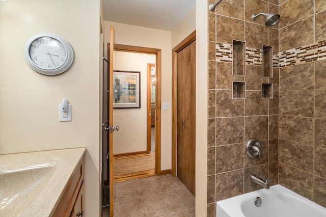 721 Maple Dr, Aurora, MN 55705 - full bath with shower / tub combination, vanity, and tile patterned flooring