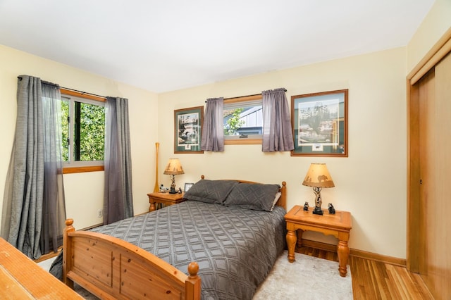 721 Maple Dr, Aurora, MN 55705 - bedroom featuring wood finished floors, multiple windows, a closet, and baseboards