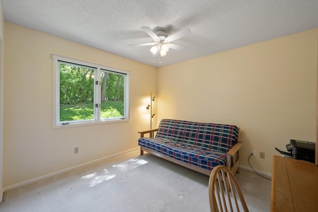 17915 17th Ave N, Plymouth, MN 55447 - sitting room with baseboards, carpet, ceiling fan, and a textured ceiling