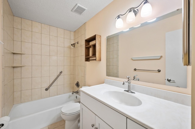 17915 17th Ave N, Plymouth, MN 55447 - full bath featuring vanity, bathtub / shower combination, toilet, tile patterned floors, and a textured ceiling