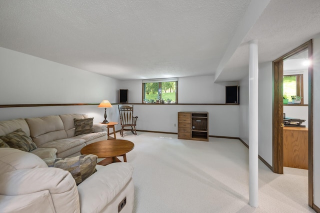 17915 17th Ave N, Plymouth, MN 55447 - living room with a textured ceiling, light carpet, and baseboards