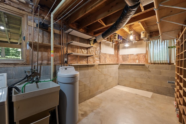 17915 17th Ave N, Plymouth, MN 55447 - basement featuring a water softener, a sink, and concrete block wall