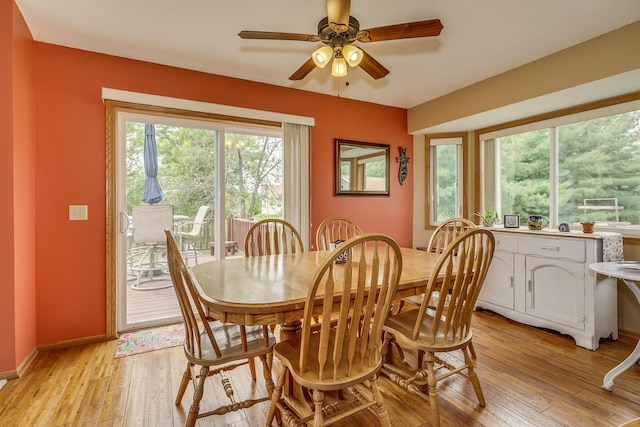 28610 Bay Shore Dr NW, Isanti, MN 55040 - dining area featuring light wood-type flooring, ceiling fan, and baseboards