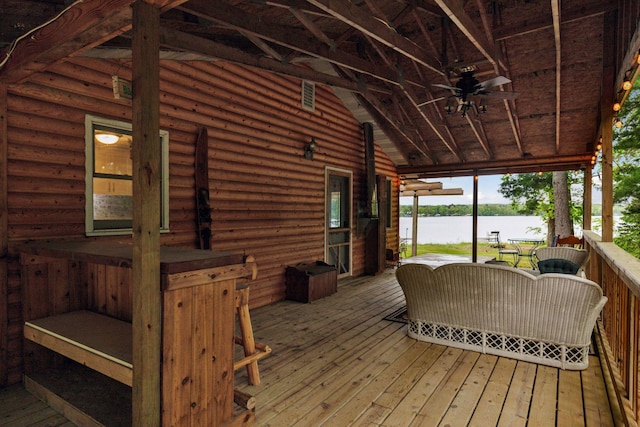 218 9 1/4 Ave, Turtle Lake, WI 54004 - deck with a water view and a ceiling fan
