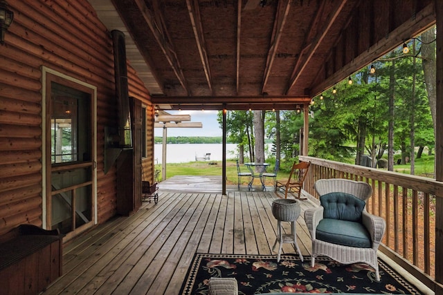 218 9 1/4 Ave, Turtle Lake, WI 54004 - wooden terrace with a water view