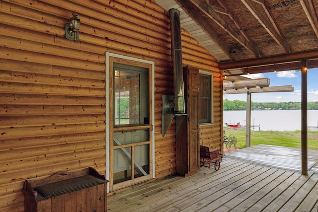 218 9 1/4 Ave, Turtle Lake, WI 54004 - wooden deck featuring a water view