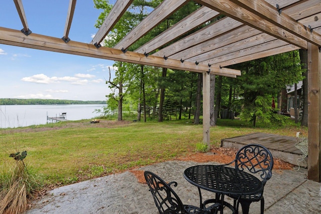 218 9 1/4 Ave, Turtle Lake, WI 54004 - view of patio featuring a water view and a pergola