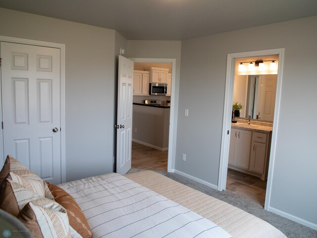 6321 83rd Ave S, Horace, ND 58047 - carpeted bedroom featuring a sink, baseboards, and ensuite bathroom