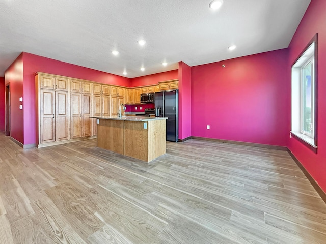 715 Lake Shore Dr NE Unit 214, Bemidji, MN 56601 - kitchen featuring stainless steel appliances, light wood-style floors, an island with sink, baseboards, and recessed lighting